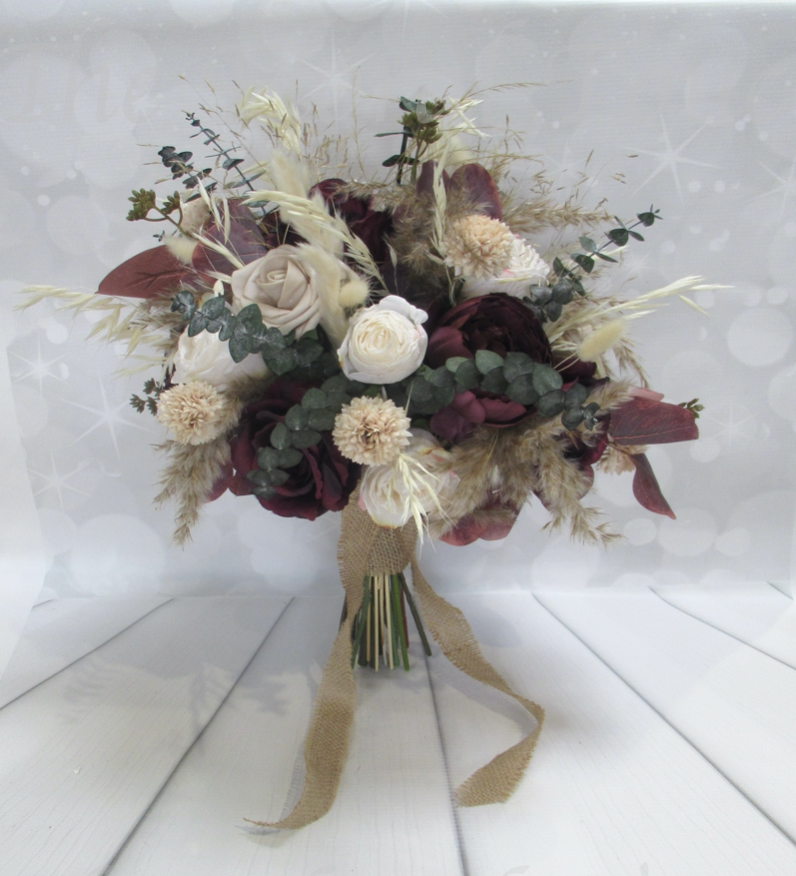 Burgundy, Nude & Ivory Bridal Bouquet dried & preserved flowers